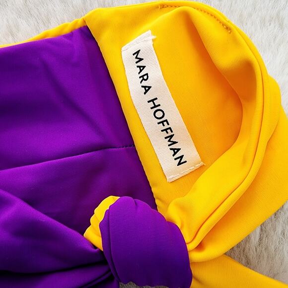 Mara Hoffman Abigail Ivory Multicolor Knotted Strapless Bandeau Bikini Top XS - Picture 6 of 8